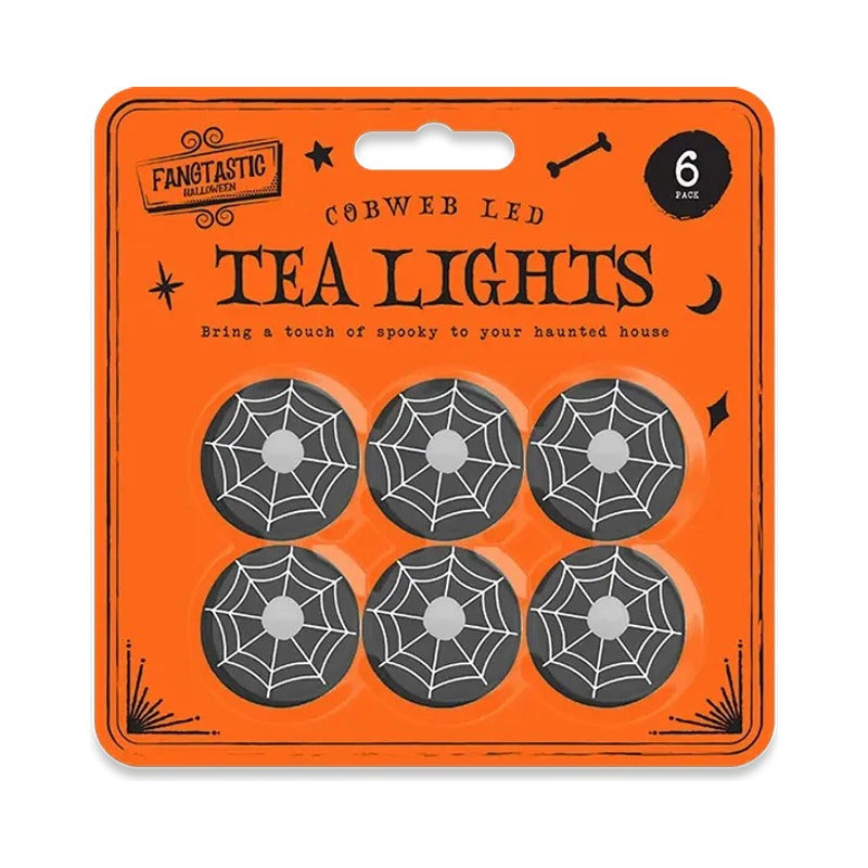 Halloween Cobweb LED Tea Lights 6 Pack - Black